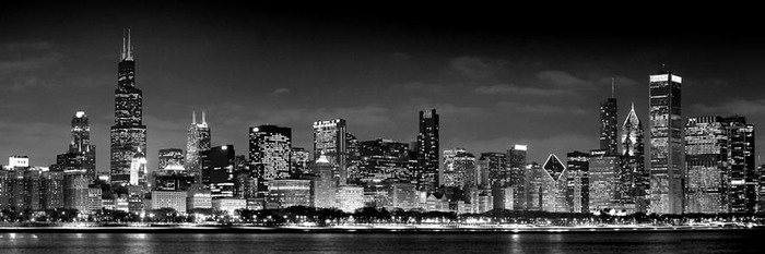 chicago-skyline-at-night-black-and-white-jon-holiday